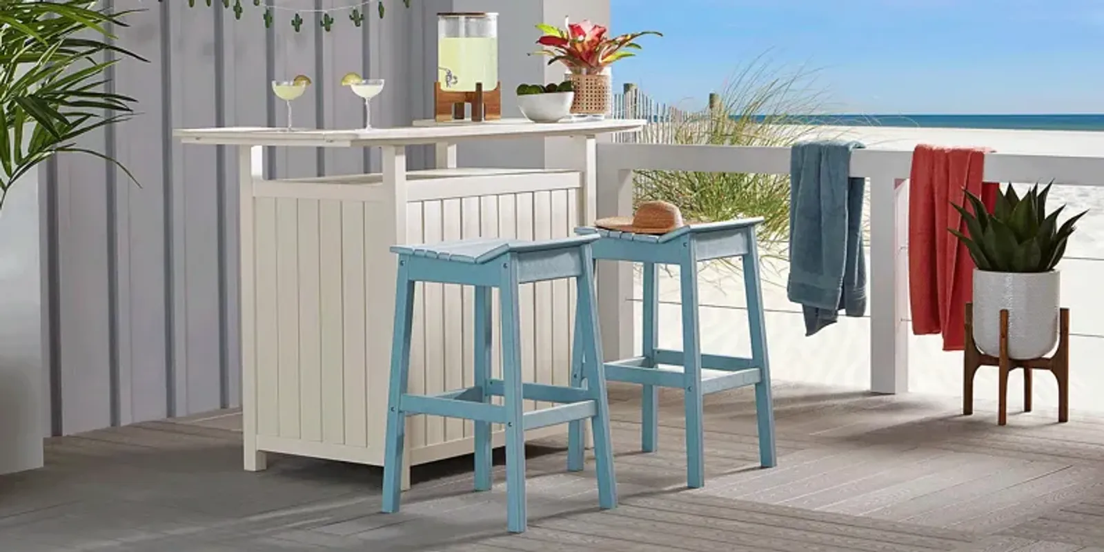 Addy White 3 Pc Outdoor Bar Set with Sky Barstools