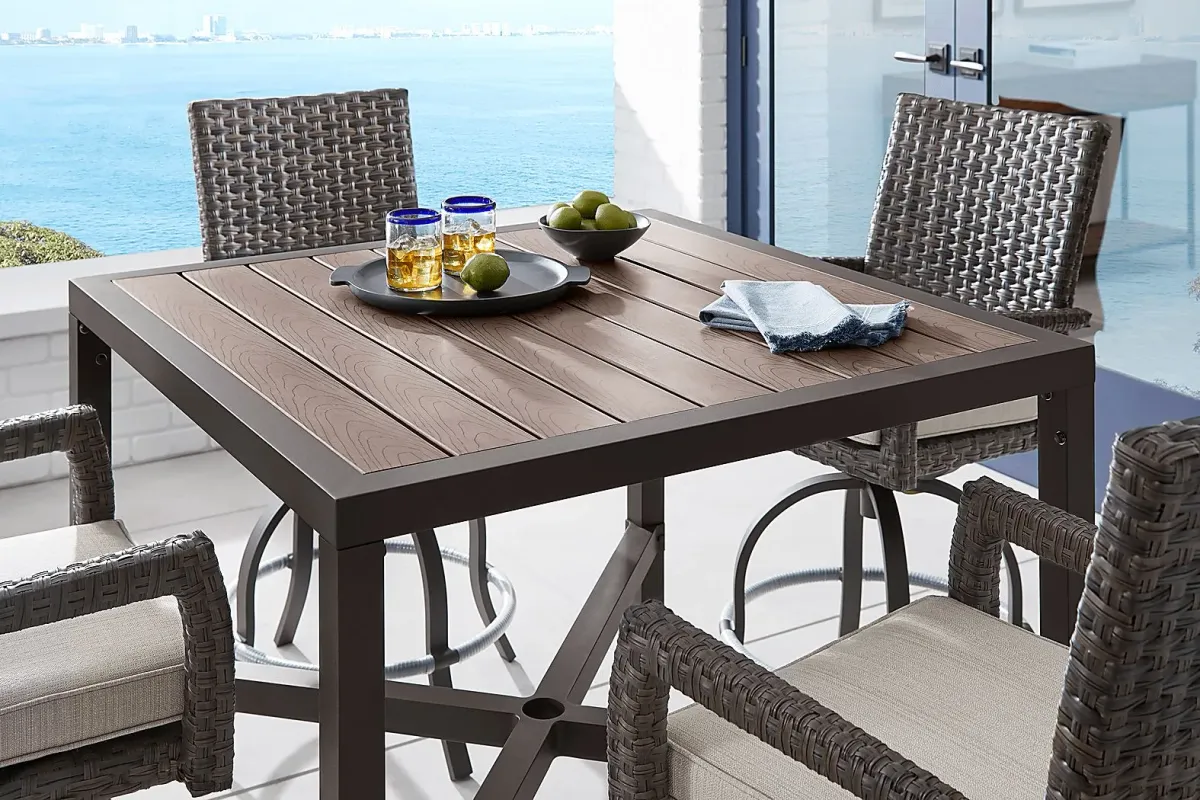 Rialto Brown 5 Pc Square Outdoor Bar Height Dining Set with Putty Cushions