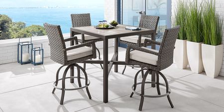 Rialto Brown 5 Pc Square Outdoor Bar Height Dining Set with Putty Cushions