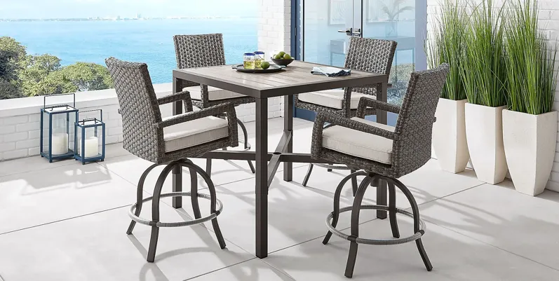 Rialto Brown 5 Pc Square Outdoor Bar Height Dining Set with Putty Cushions