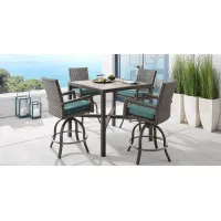 Rialto Brown 5 Pc Square Outdoor Bar Height Dining Set with Aqua Cushions