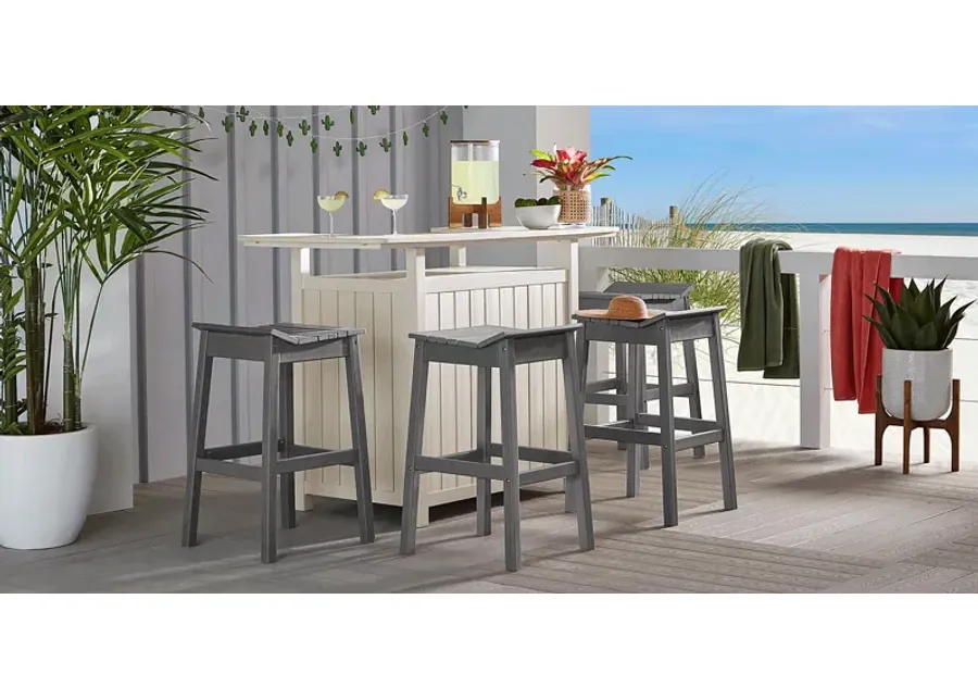 Addy White 5 Pc Outdoor Bar Dining Room with Gray Barstools