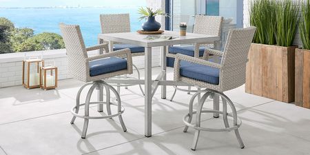 Sun Valley Light Gray 5 Pc Square Outdoor Bar Height Dining Set with Blue Cushions