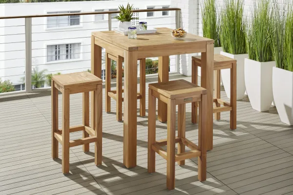Patmos Teak 5 Pc 36 in. Square Bar Height Outdoor Dining Set