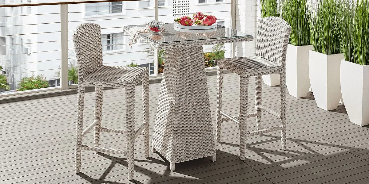 Patmos Gray Wicker 3 Pc 36 in. Square Bar Height Outdoor Dining Set