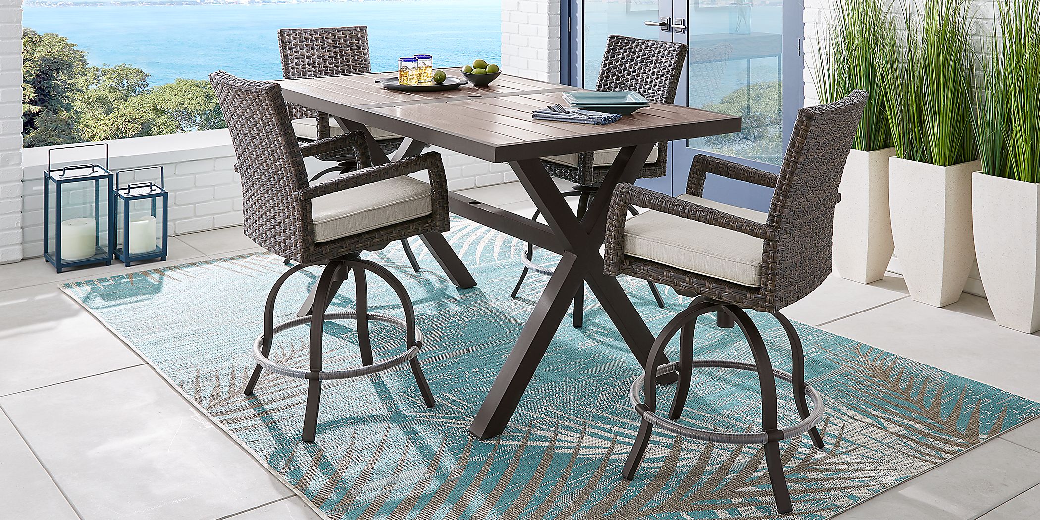 Rialto Brown 5 Pc Rectangle Outdoor Bar Height Dining Set with Putty
