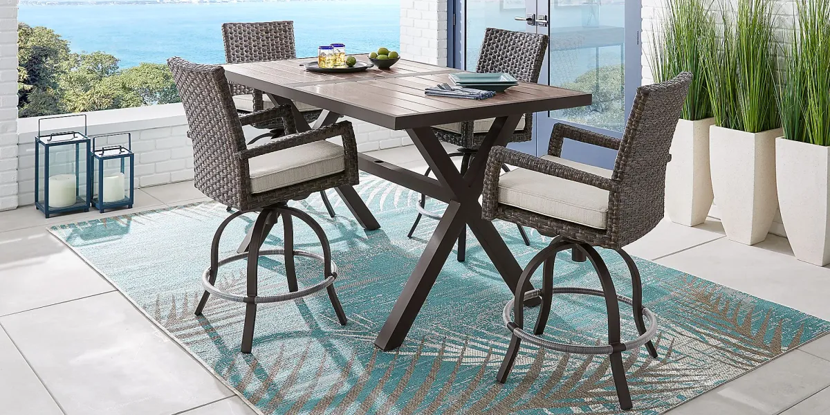 Rialto Brown 5 Pc Rectangle Outdoor Bar Height Dining Set with Putty Cushions