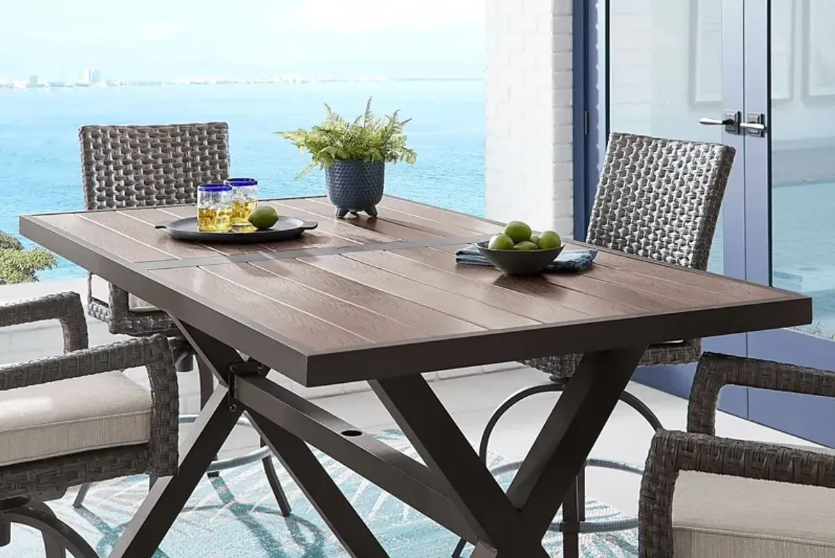 Rialto Brown 5 Pc Rectangle Outdoor Bar Height Dining Set with Aqua Cushions