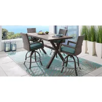 Rialto Brown 5 Pc Rectangle Outdoor Bar Height Dining Set with Aqua Cushions