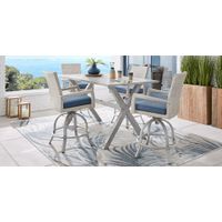 Sun Valley Light Gray 5 Pc Rectangle Outdoor Bar Height Dining Set with Blue Cushions