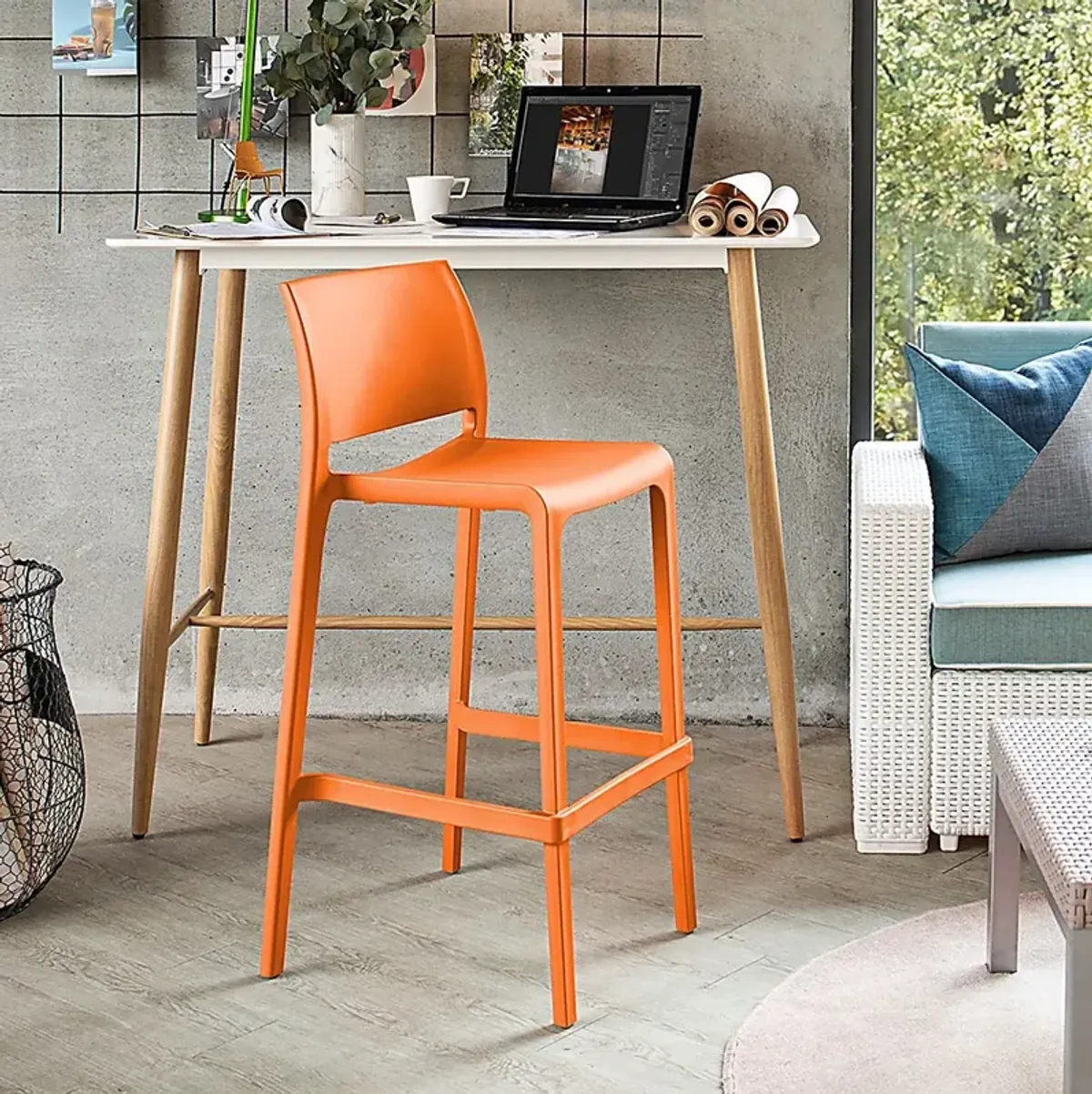 Outdoor Cayetana Orange Barstool, Set of 2