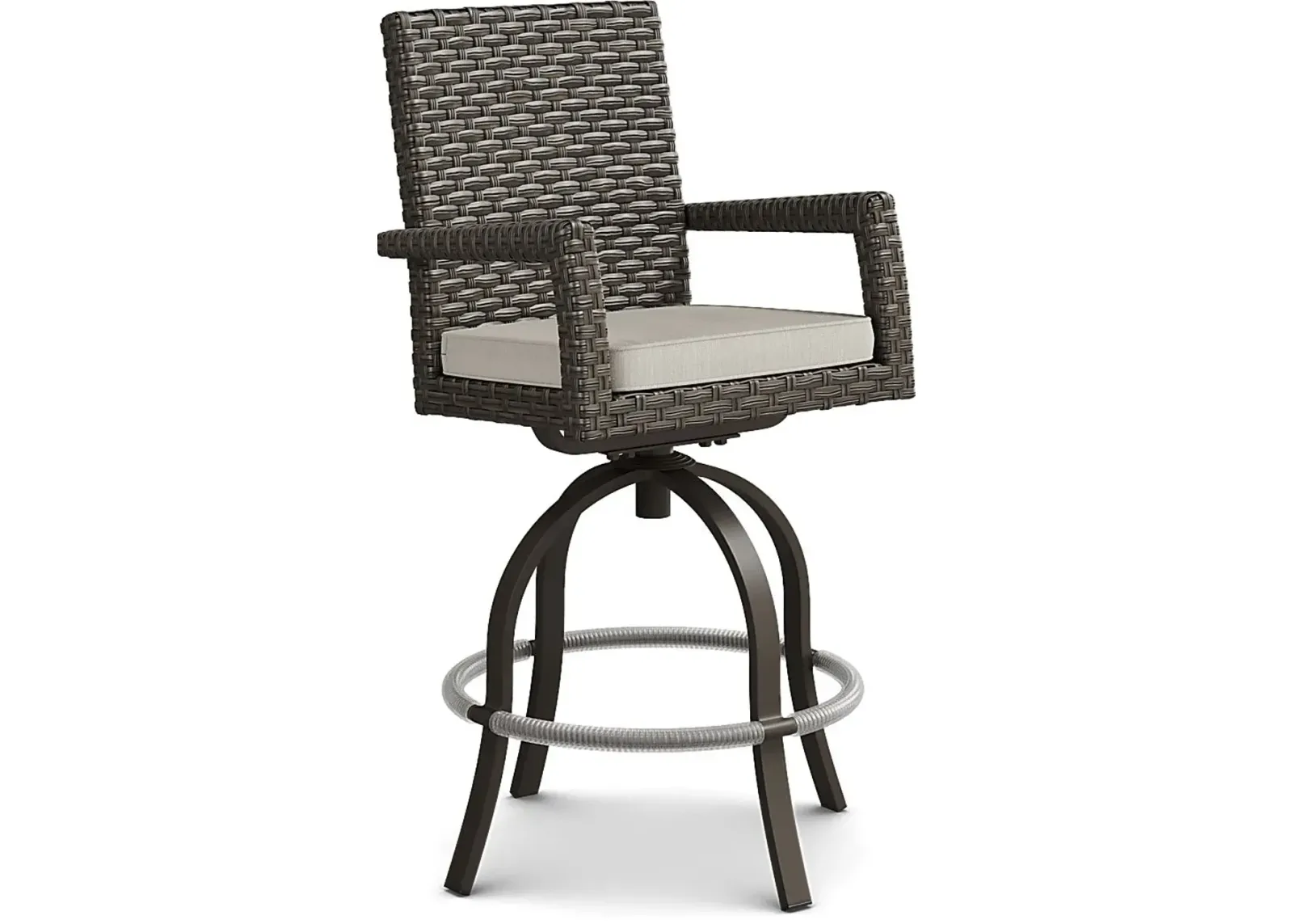 Rialto Brown Outdoor Swivel Barstool with Putty Cushion