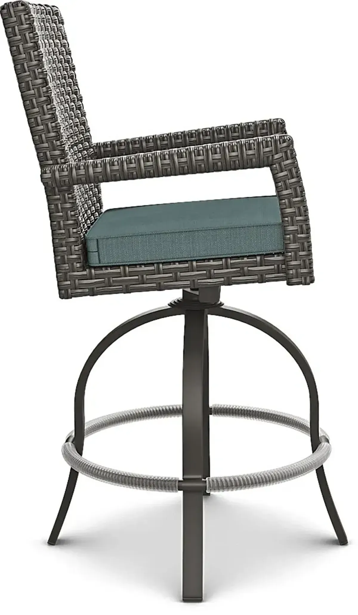 Rialto Brown Outdoor Swivel Barstool with Aqua Cushion