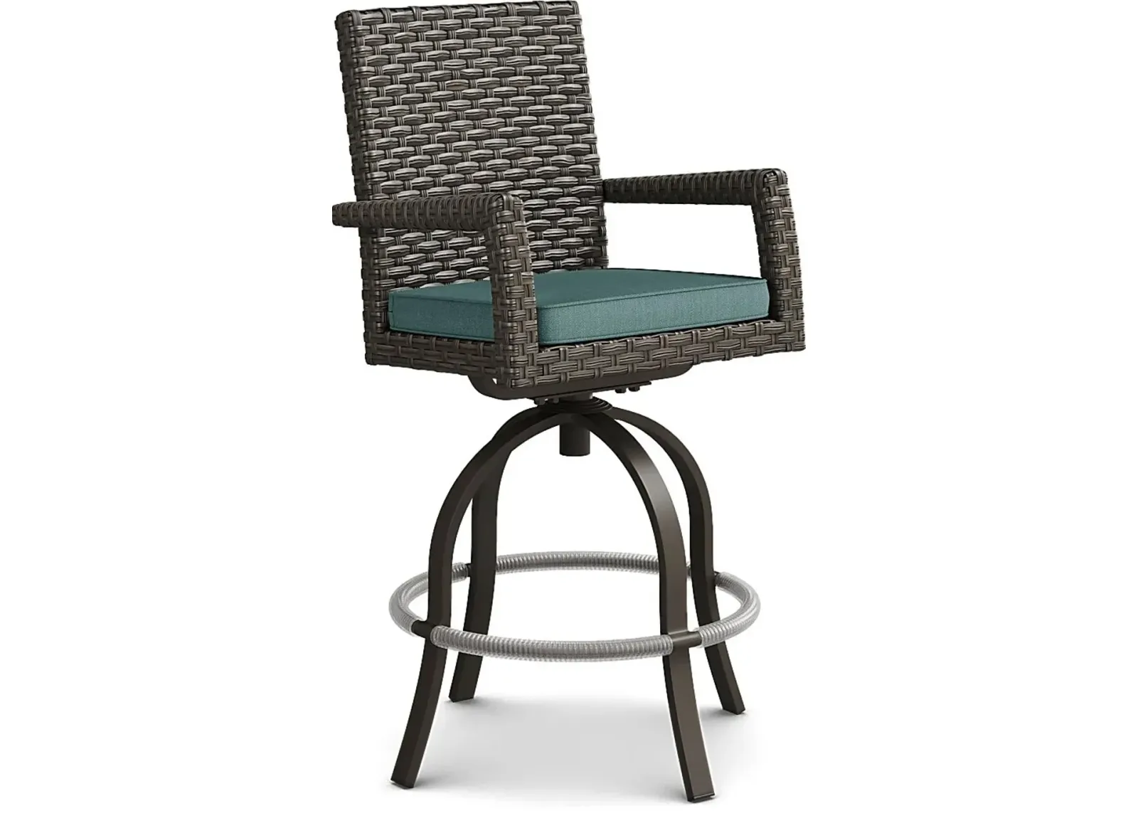 Rialto Brown Outdoor Swivel Barstool with Aqua Cushion