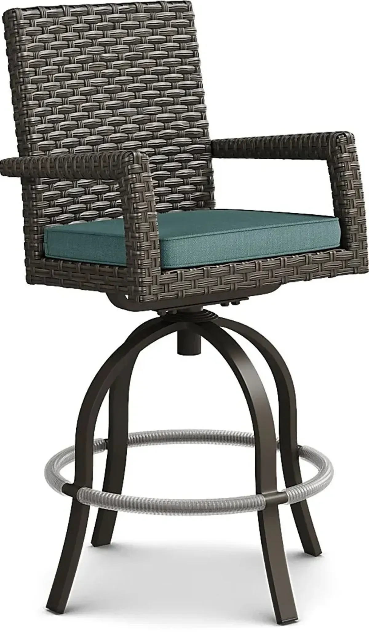 Rialto Brown Outdoor Swivel Barstool with Aqua Cushion