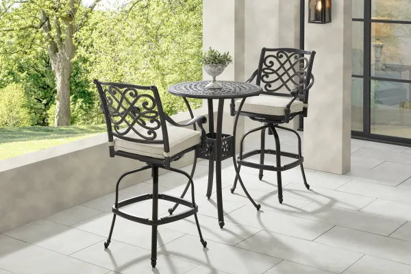 Carina Bronze 3 Pc 30 in. Round Bar Height Outdoor Dining Set with Desert Cushions