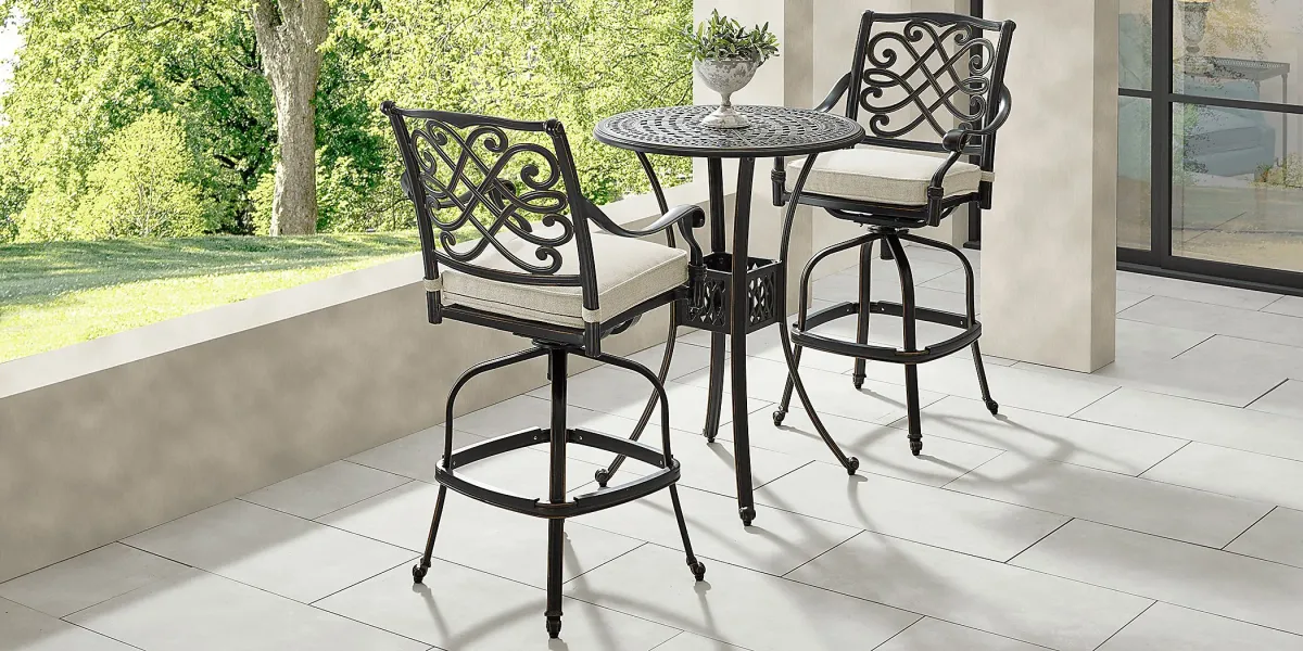 Carina Bronze 3 Pc 30 in. Round Bar Height Outdoor Dining Set with Desert Cushions