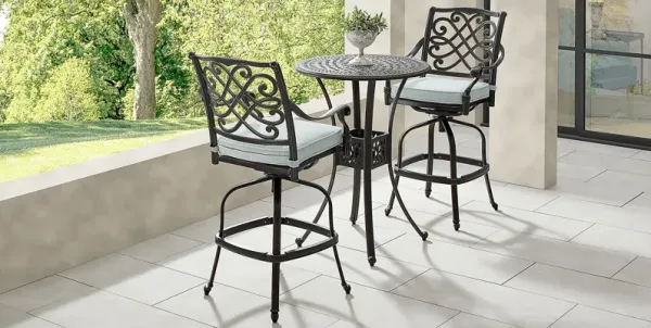 Carina Bronze 3 Pc 30 in. Round Bar Height Outdoor Dining Set with Sky Cushions