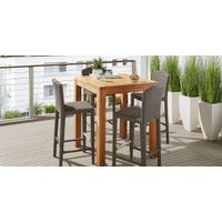 Patmos Teak 5 Pc 36 in. Square Bar Height Outdoor Dining Set with Brown Wicker Barstools