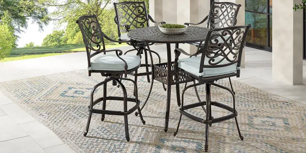 Carina Bronze 5 Pc 42 in. Round Bar Height Outdoor Dining Set with Sky Cushions