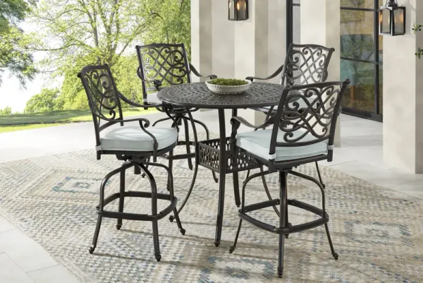 Carina Bronze 5 Pc 42 in. Round Bar Height Outdoor Dining Set with Sky Cushions