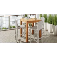 Patmos Teak 5 Pc 36 in. Square Bar Height Outdoor Dining Set with Gray Wicker Barstools