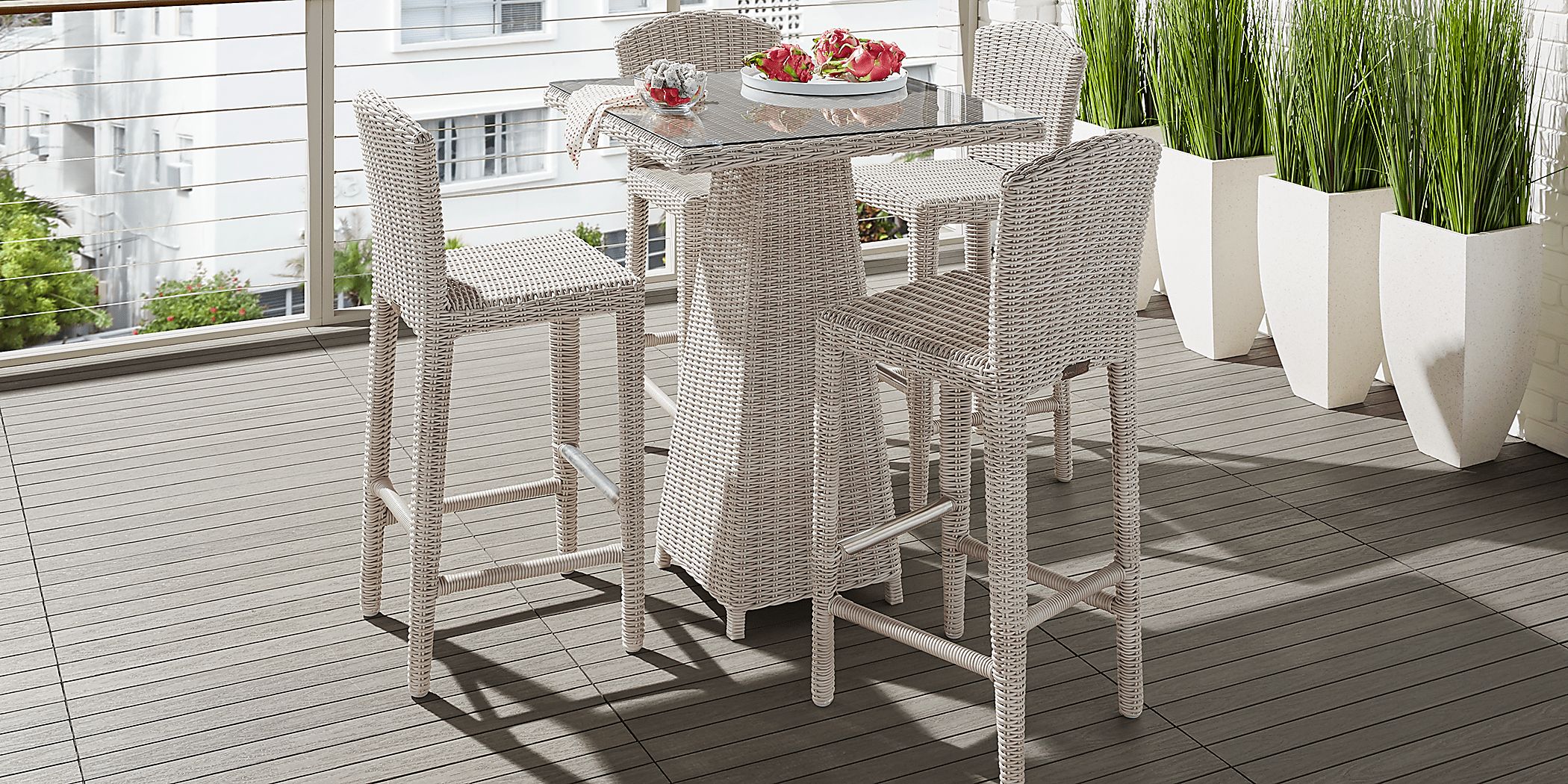 Patmos Gray Wicker 5 Pc 36 in. Square Bar Height Outdoor Dining Set