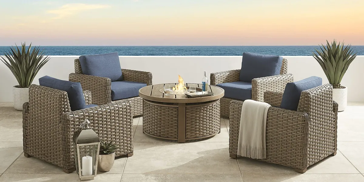 Siesta Key Driftwood Outdoor Chair with Indigo Cushions