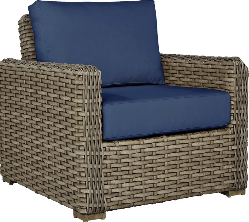 Siesta Key Driftwood Outdoor Chair with Indigo Cushions