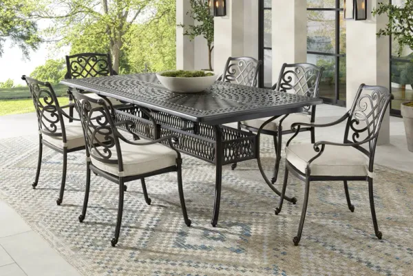 Carina Bronze 7 Pc 87-112 in. Rectangle Extension Outdoor Dining Set with Desert Cushions
