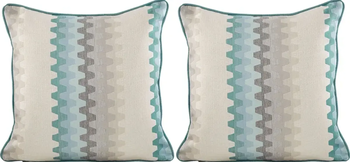 Accordian Geo Turquoise Indoor/Outdoor Accent Pillow, Set of Two