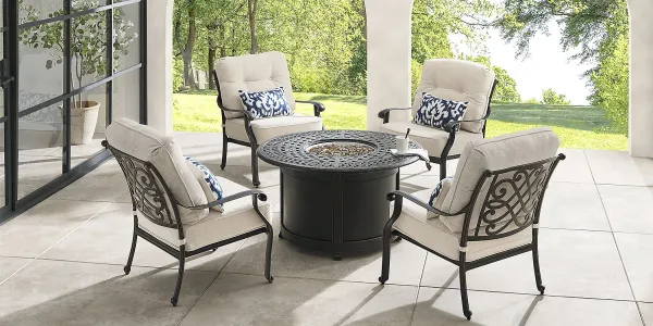 Carina Bronze 5 Pc Outdoor Fire Pit Seating Set with Desert Cushions