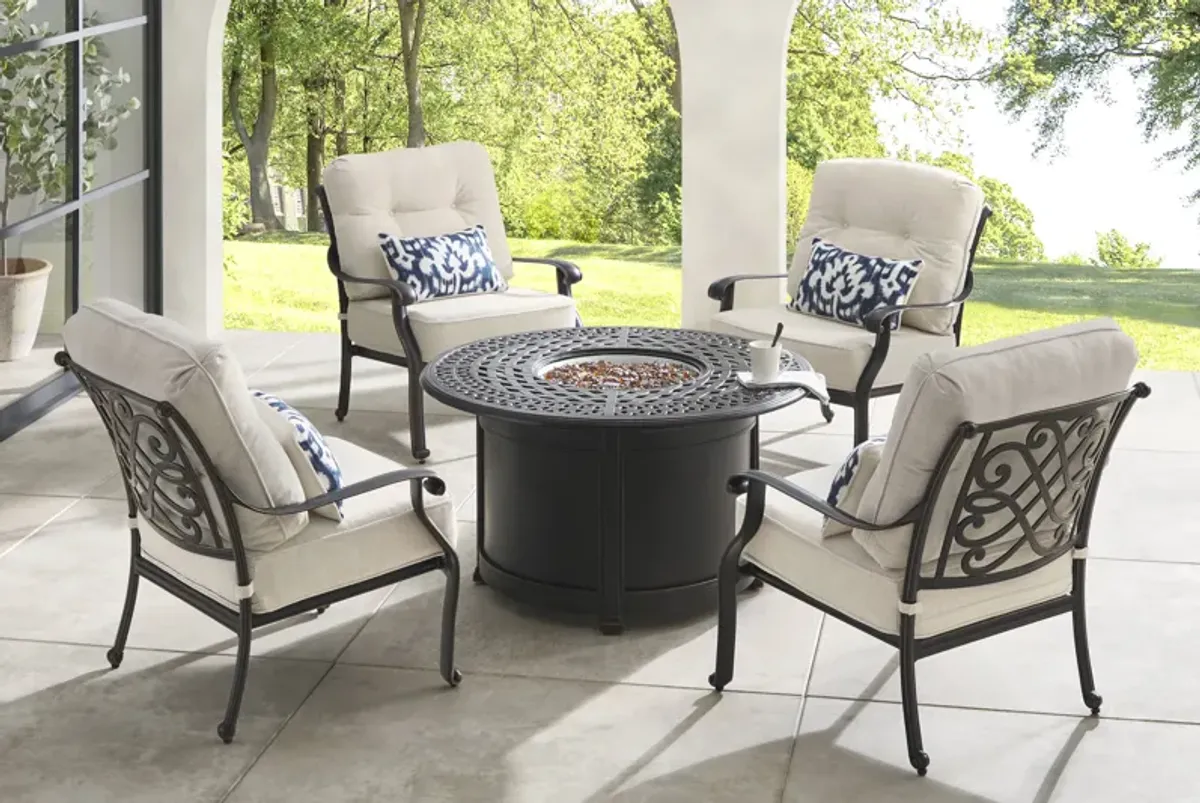 Carina Bronze 5 Pc Outdoor Fire Pit Seating Set with Desert Cushions