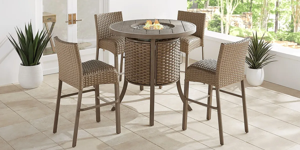 Siesta Key Gray 5 Pc Outdoor Fire Bar Dining Set