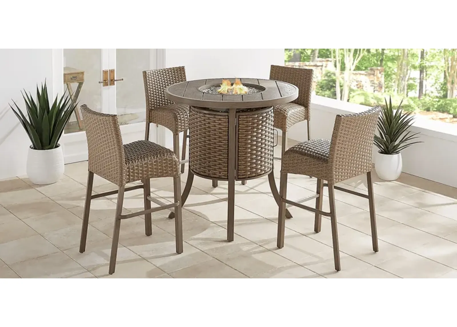 Siesta Key Gray 5 Pc Outdoor Fire Bar Dining Set