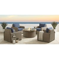 Siesta Key Driftwood 5 Pc Outdoor Fire Pit Seating Set with Indigo Cushions