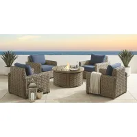 Siesta Key Driftwood 5 Pc Outdoor Fire Pit Seating Set with Indigo Cushions
