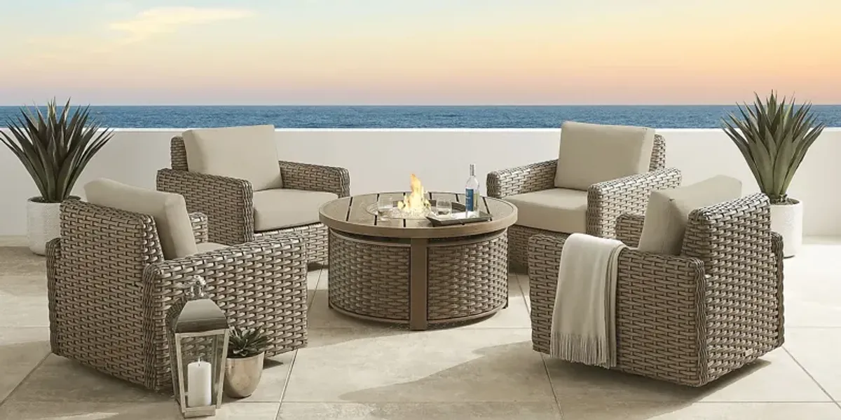 Siesta Key Driftwood 5 Pc Outdoor Fire Pit Seating Set with Sand Cushions