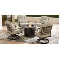 Cindy Crawford Home Lake Como Antique Bronze 5 Pc Outdoor Fire Pit Seating Set with Malt Cushions
