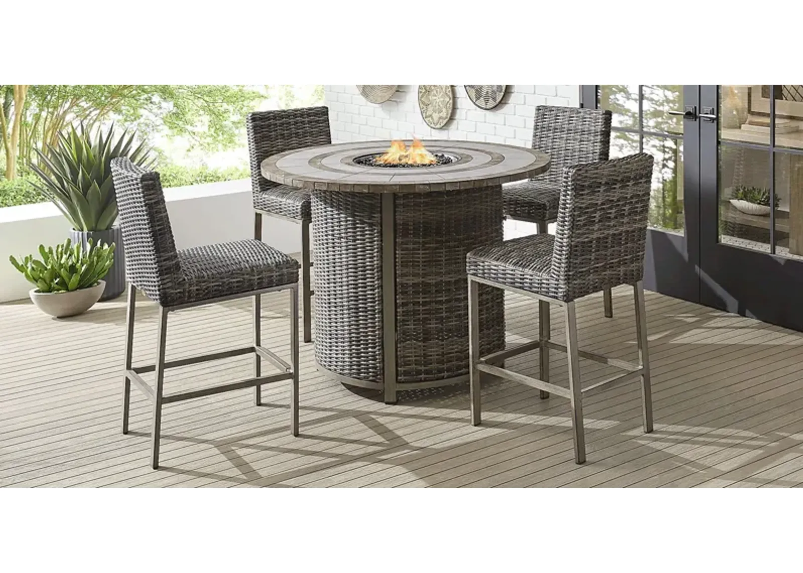 Montecello Gray 5 Pc Outdoor Fire Bar Table Set