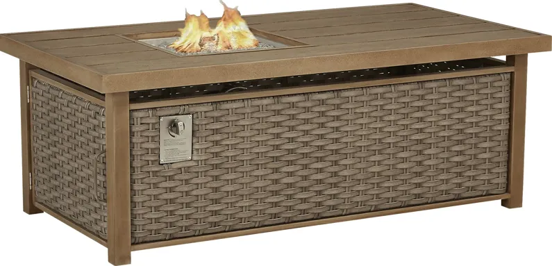 Siesta Key Driftwood Finish Outdoor Rectangle Fire Pit
