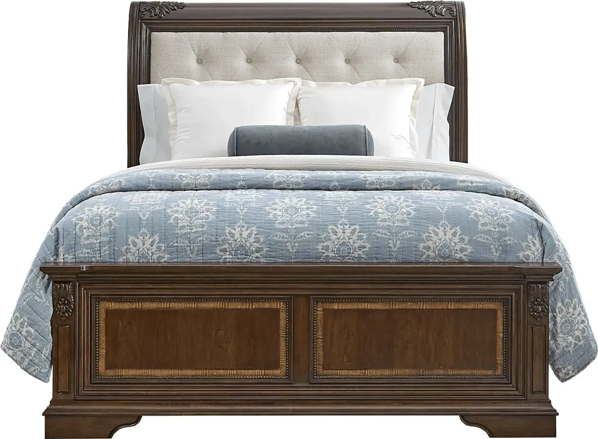 Fuller Brown Cherry 3 Pc Queen Upholstered Sleigh Bed