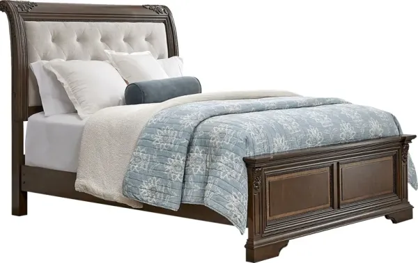 Fuller Brown Cherry Finish 3 Pc Queen Upholstered Sleigh Bed