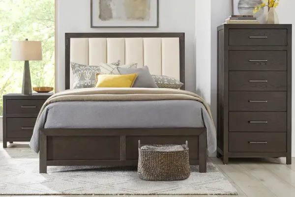 Woodley Dark Brown 5 Pc King Upholstered Bedroom