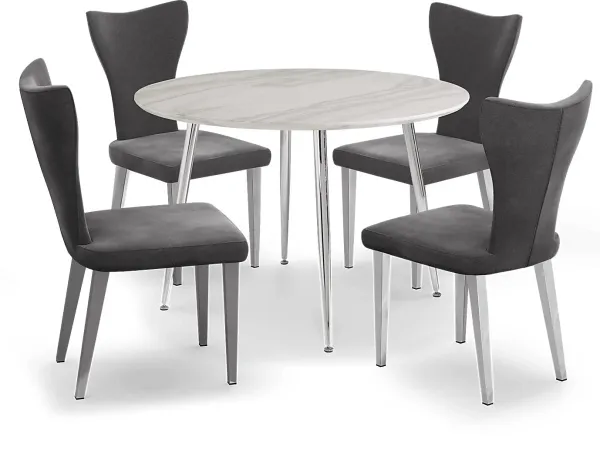 Pressley White 5 Pc Dining Room with Charcoal Chairs