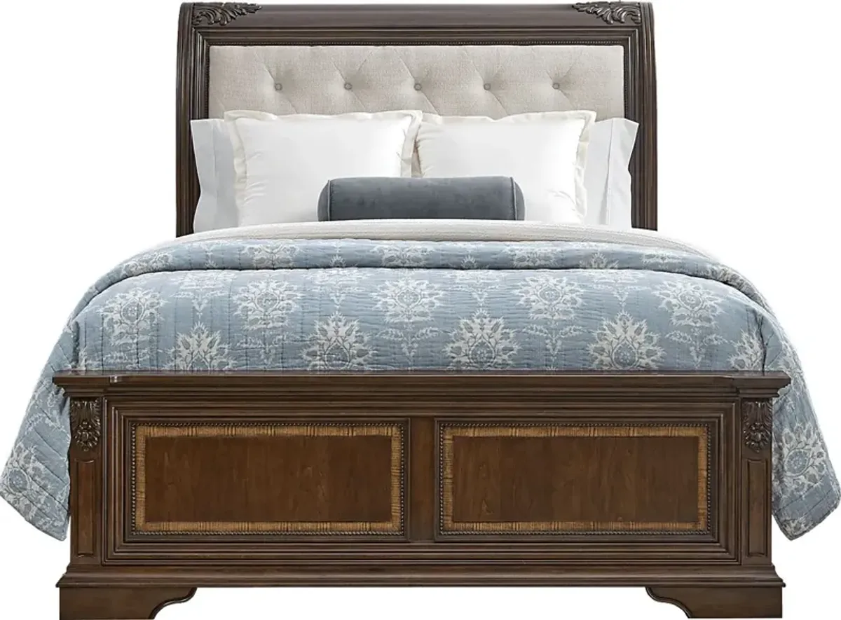 Fuller Brown Cherry 3 Pc King Upholstered Sleigh Bed