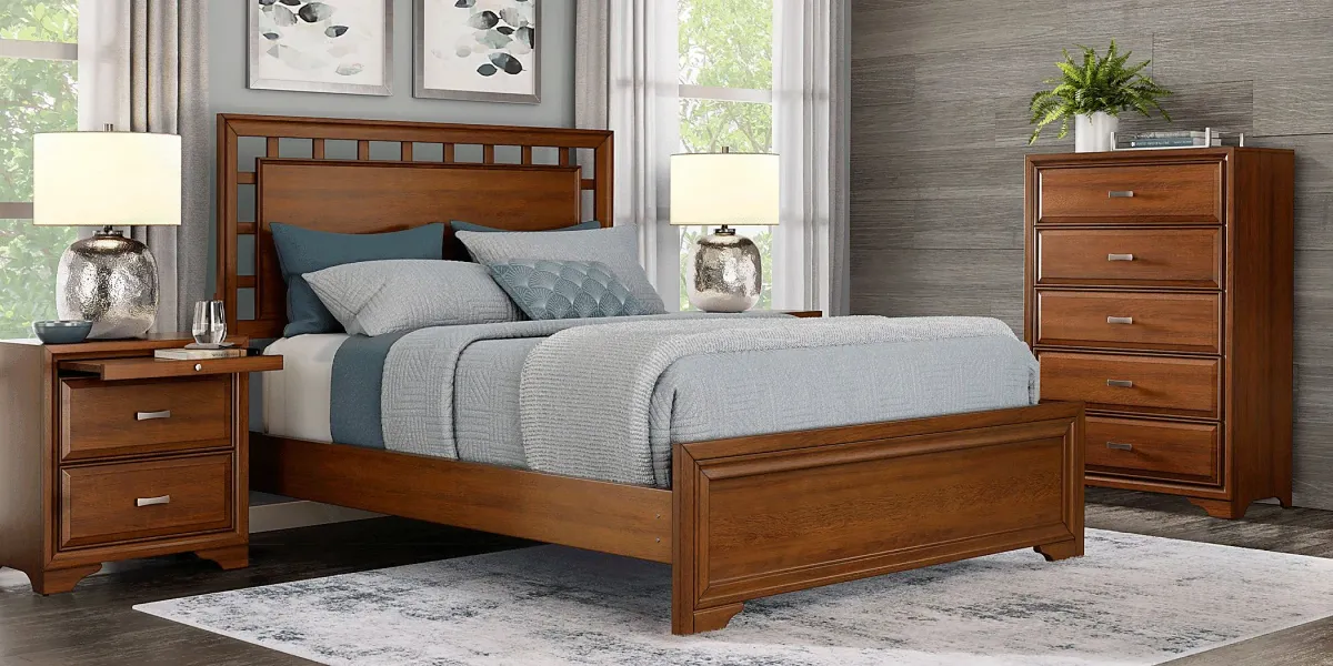Belcourt Brown Cherry 3 Pc Queen Lattice Bed