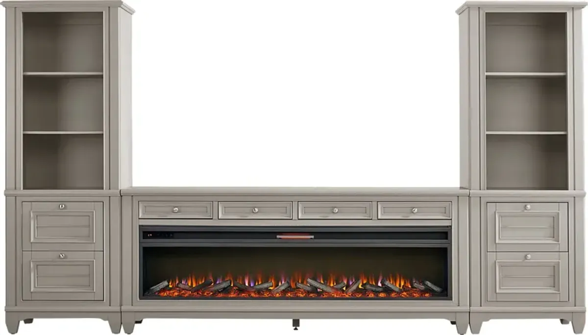 Hilton Head Gray 4 Pc Wall Unit with 80 in. Console and Electric Log Fireplace
