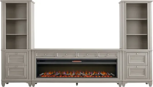 Hilton Head Gray 4 Pc Wall Unit with 80 in. Console and Electric Log Fireplace