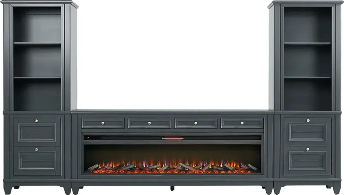 Hilton Head Graphite 4 Pc Wall Unit with 80 in. Console and Electric Log Fireplace